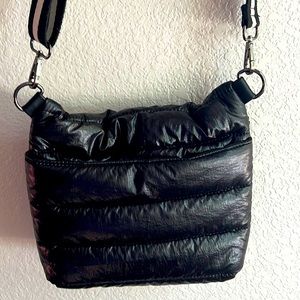 Anthropologie Black Puffer Crossbody Bag. Long adjustable strap